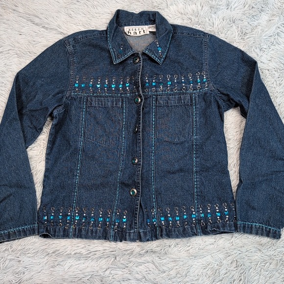 KEREN hart Jackets & Blazers - Keren Hart Jacket Womens S Blue Denim Button Up Bling Jeweled‎ Casual Comfort